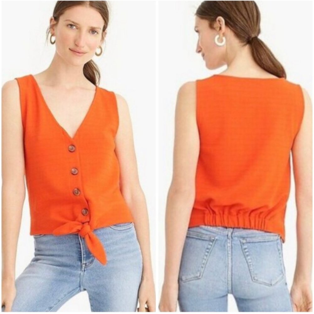 J. Crew M Tie Front Button Down Textured Tank NWT